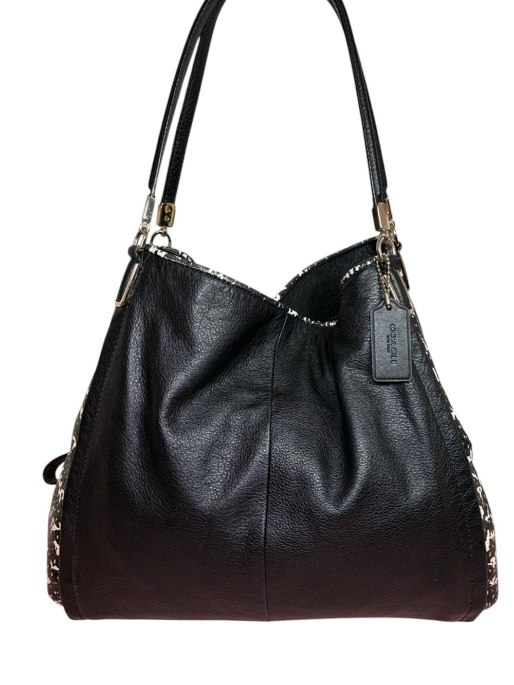 Coach Madison Phoebe Shoulder Bag Black Two-Tone Python Embossed Leather EUC - Picture 2 of 11